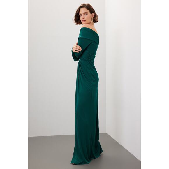 Zac Posen Emerald Green Off Shoulder Cocktail Maxi Formal Gown 10 - Picture 2 of 16